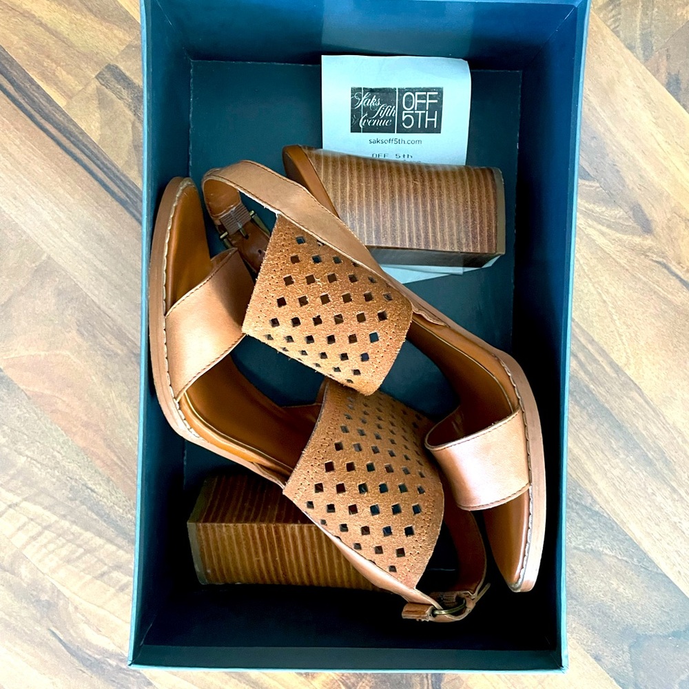 Saddle Brown/ Camel Strappy Block Heel - Saks Off 5th - Size 9